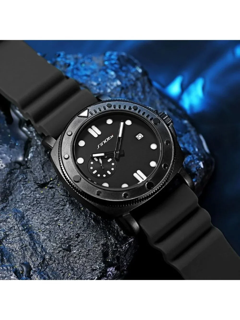 Men's Black Analog Silicone Strap Water Resistant Rotating Bezel Wrist Watch